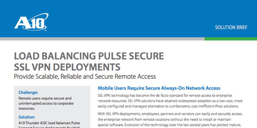 Load Balancing Pulse Secure SSL VPN Deployments