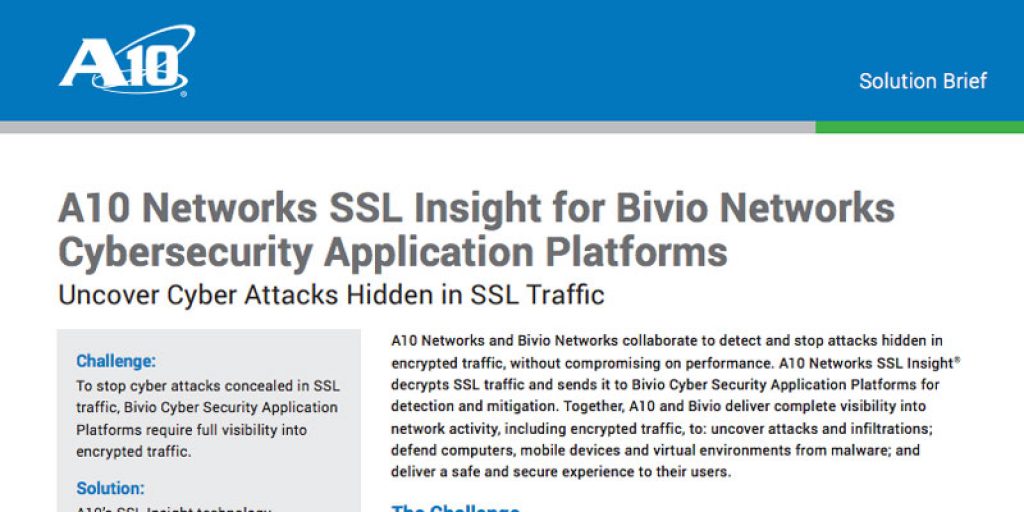 A10 Networks SSL Insight for Bivio Networks Cyber Security Application Platforms