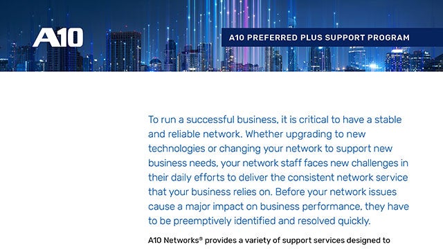 Screenshot of support program brochure titled, A10 Preferred Plus Support Program