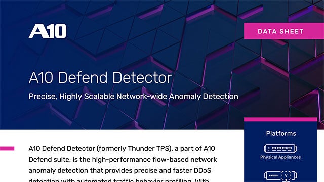 Screenshot of data sheet document, titled A10 Defend Detector