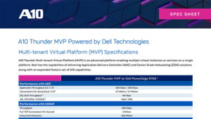 Screenshot of the spec sheet titled 'A10 Thunder on Dell Technologies OEM Solution Bundle Specification Sheet'