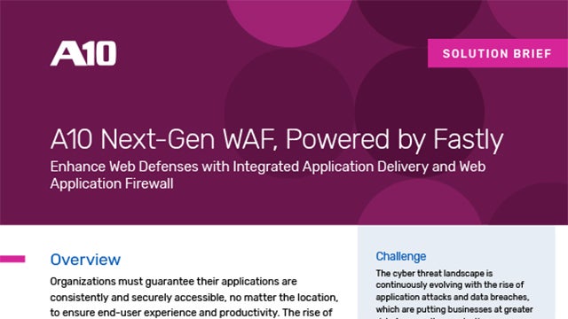 Screenshot of the solution brief titled 'A10 Next-Gen WAF, Powered by Fastly'