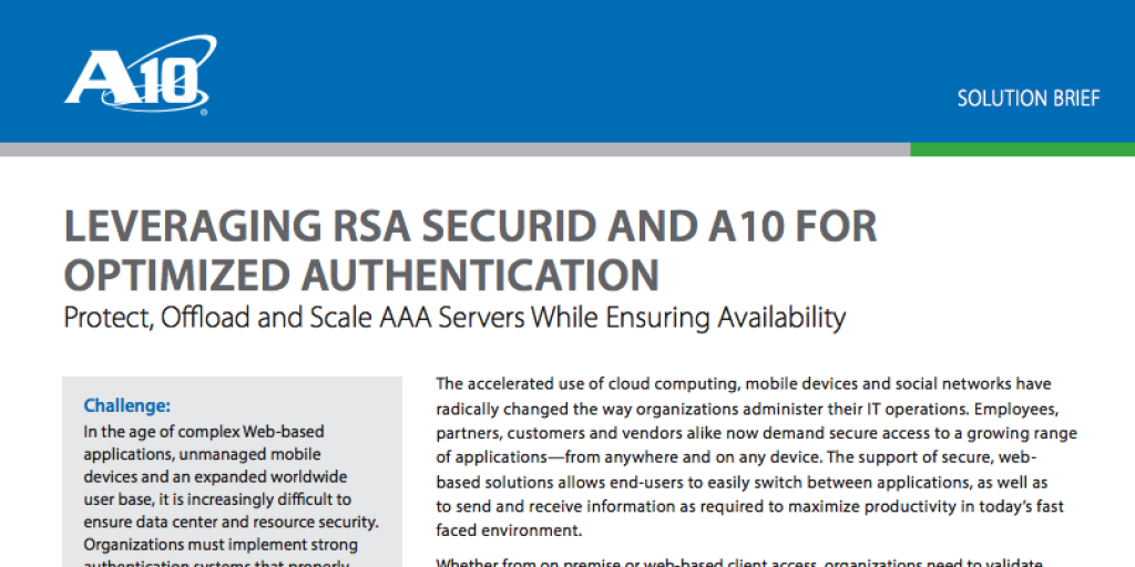 RSA SecurID and A10 Thunder ADC Application Access Management (AAM)